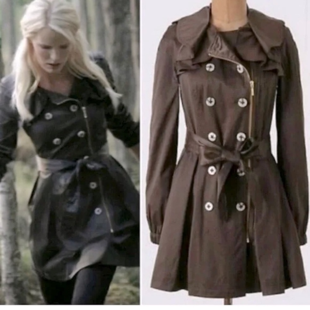 Anthropologie > Eleveneses Engla Satin Dark Gray Trenchcoat > 6
